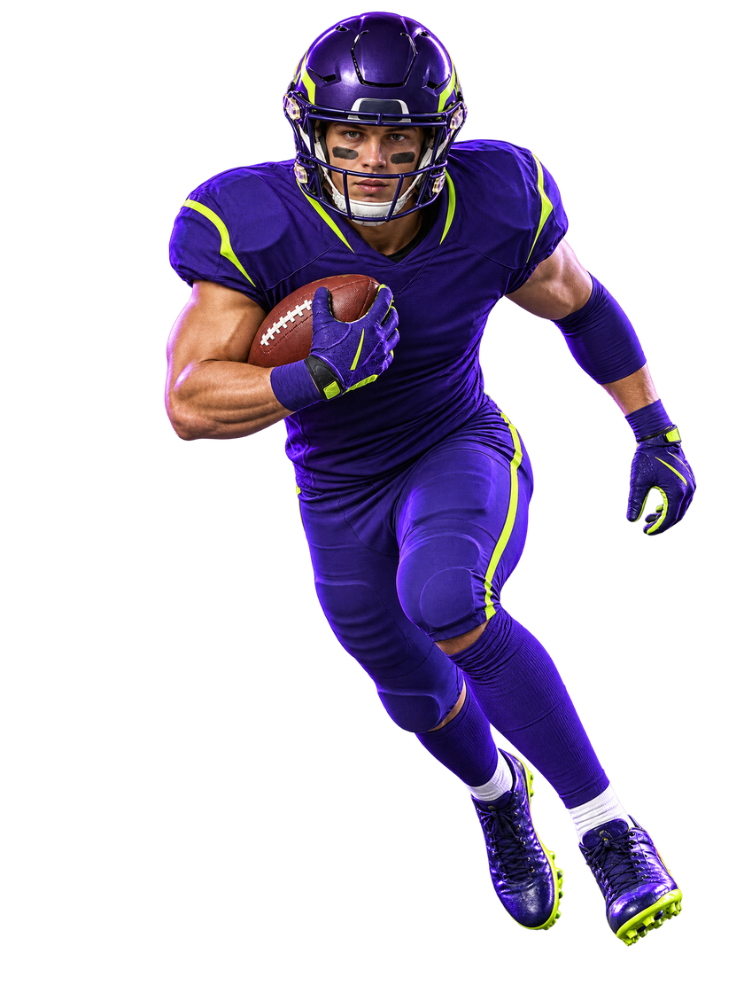Fictional American football player in motion